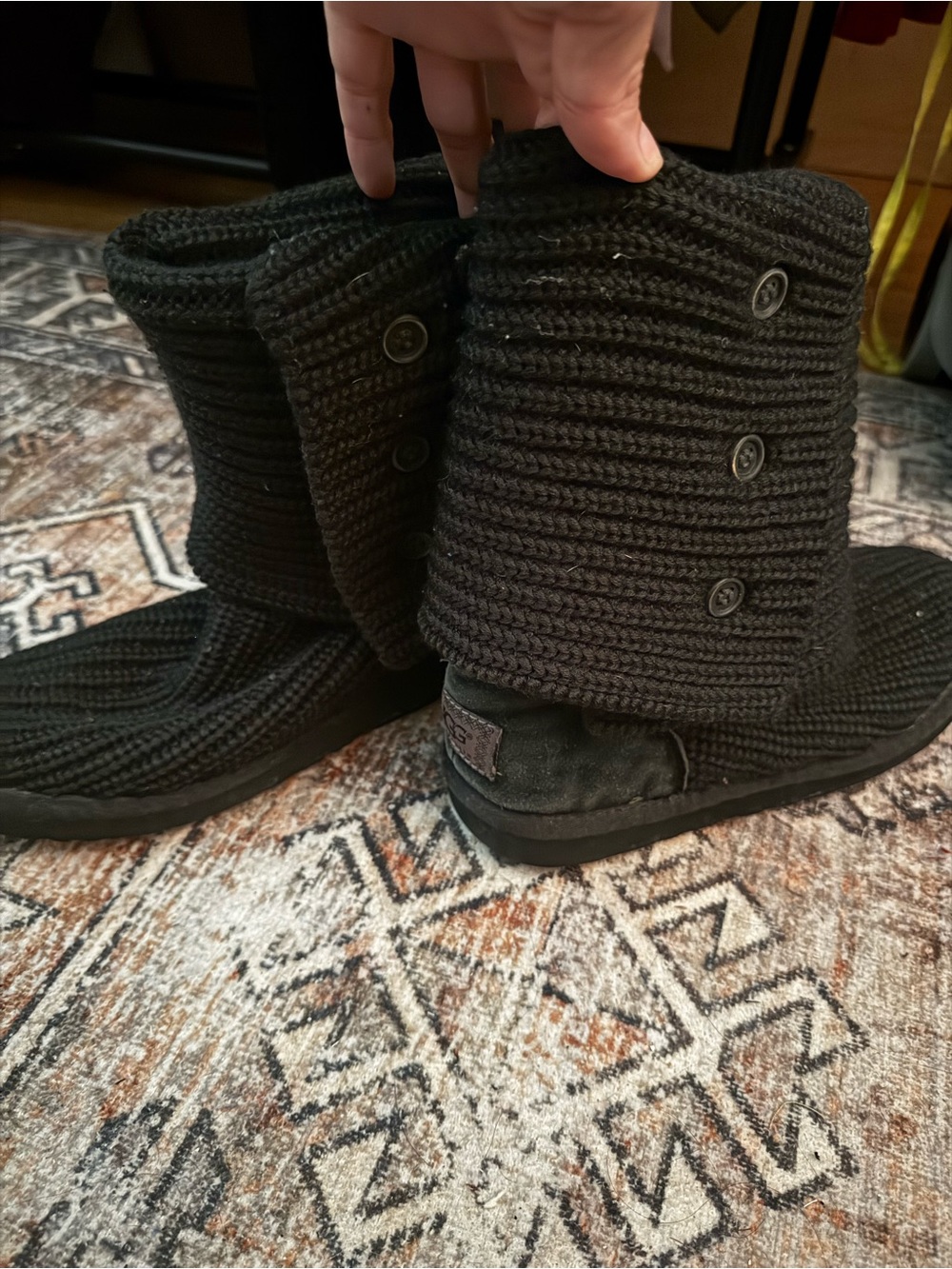 UGG Black Knit Button-Accent Women's Winter Boots